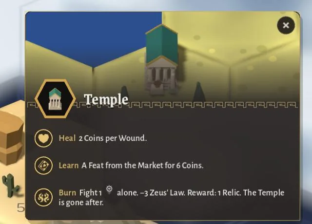 A Temple card with a close cross in its corner
