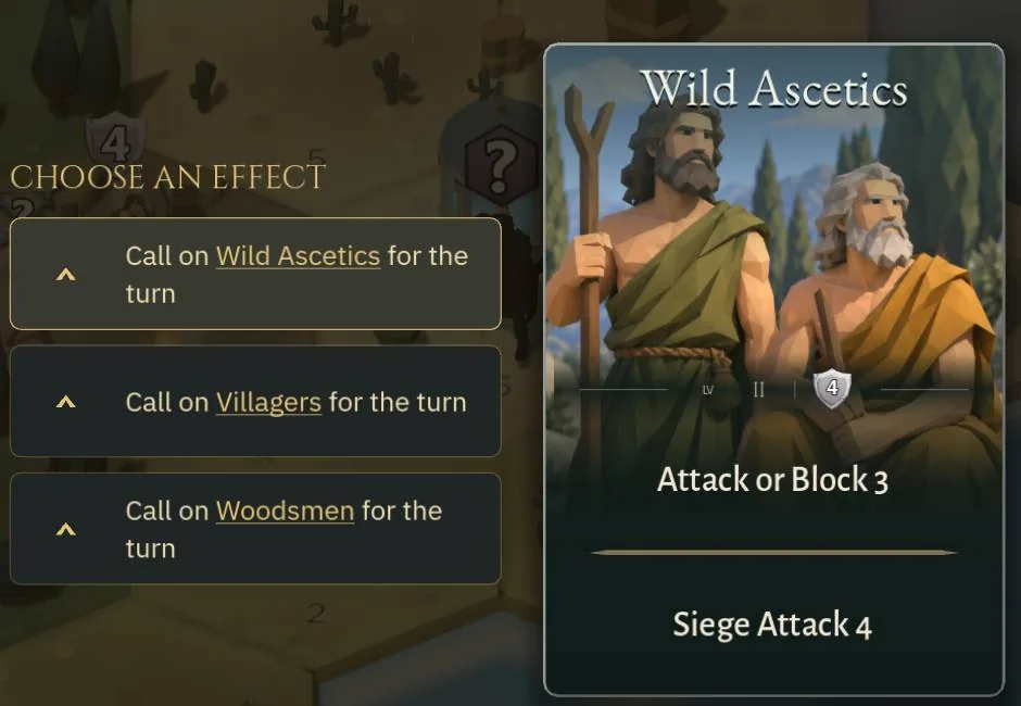 Underlined Companion names, with the Wild Ascetics card shown beside them