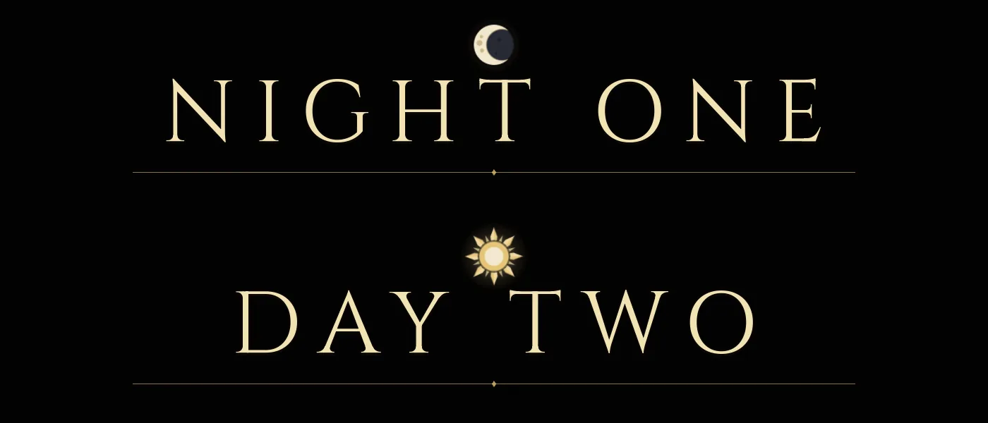 Night One and Day Two on the round card