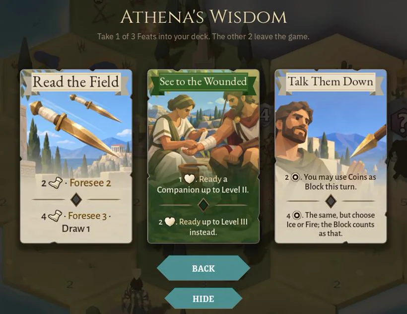 Athena's Wisdom: pick 1 of 3 Feats