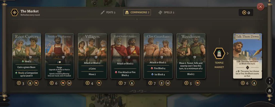 The Market for four players: six Companions in a row
